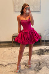 Misshow A Line Fuchsia Strapless Corset Short Homecoming Dress/Mini Dress With Bow